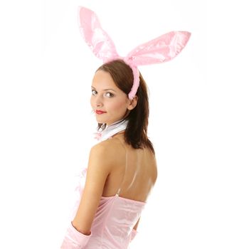 Young sexy bunny-girl, isolated on white background