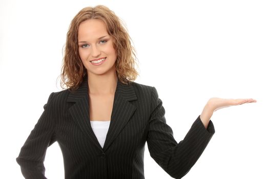 Young happy businesswoman, isolated on white