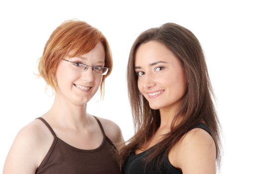 Two young womans, isolated on white background