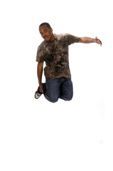 young African American man leaping in air
