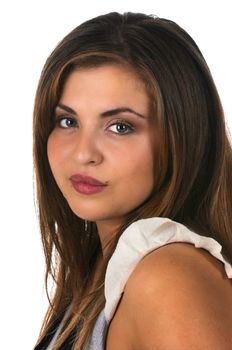 closeup of pretty hispanic model isolated on white