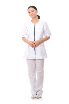 Smiling medical doctor or nurse. Isolated over white background