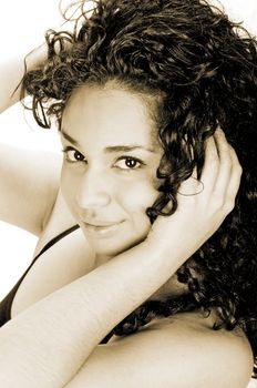 Beautiful young brunette hispanic woman in closeup