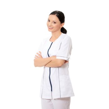 Smiling medical doctor or nurse. Isolated over white background