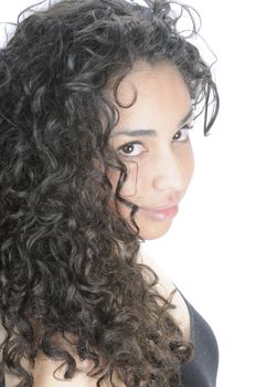 Beautiful young brunette Hispanic girl in closeup