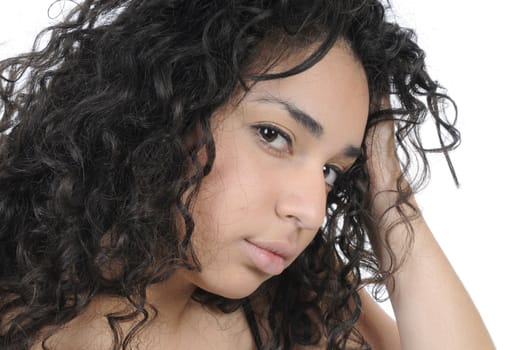Beautiful young brunette Hispanic girl in closeup