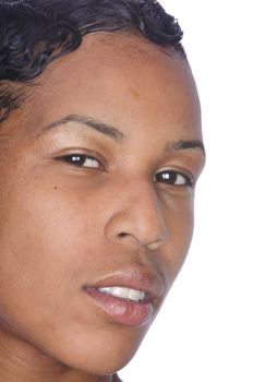 beautiful black woman, isolated against a white background