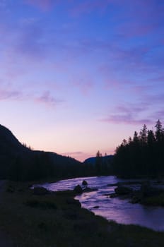 sunrise over the Yellowstone river in the summertime