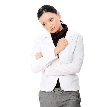 Stressed businesswoman isolated on white background