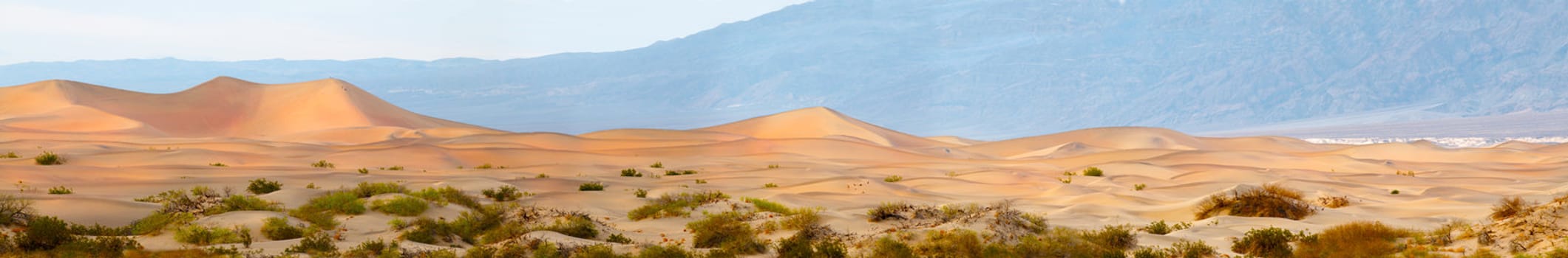 panoramic sunset in Death Valley on Mesquite Dunes, Death Valley, California, USA