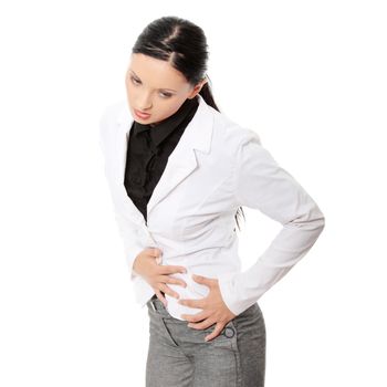 Woman with stomach issues isolated on white background