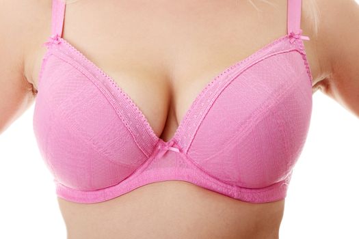 Woman breast in uplift on a white background
