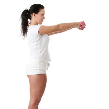 Young happy woman doing fitness exercises