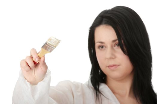 Corpulent female painter - isolated over white