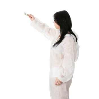 Corpulent female painter - isolated over white