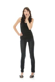 Surprised woman isolated on white