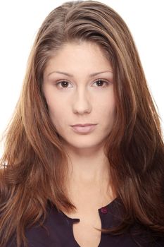 Young woman portrait, over white background