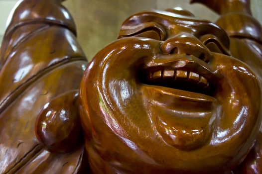 Laughing  Buddha - Chinese God of Happiness, Wealth and Lucky made of wood