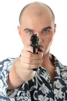 Men with gun, isolated on white