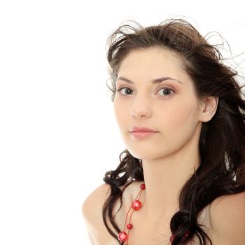 Young caucasian woman isolated on white background