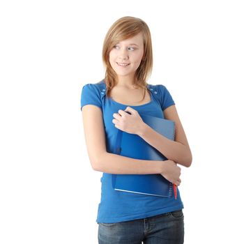 Teen student girl isoalted on white background
