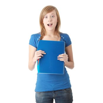 Teen student girl isoalted on white background