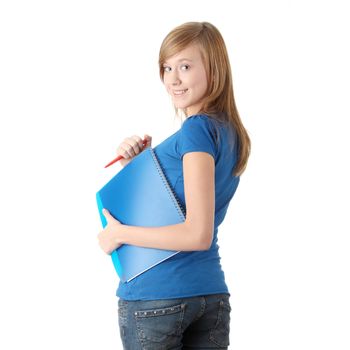Teen student girl isoalted on white background