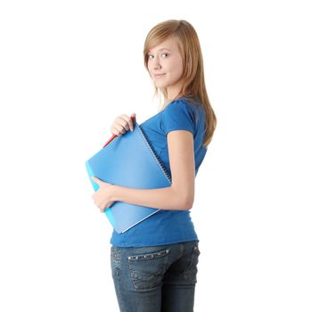 Teen student girl isolated on white background