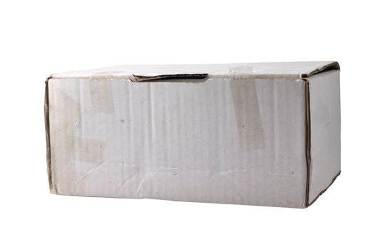 Worn out cardboard box isolated on white