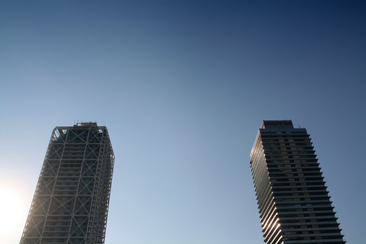 twin towers of barcelona, business and hotel skycrapers