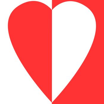 bisected red and white heart on bisected white and red background 