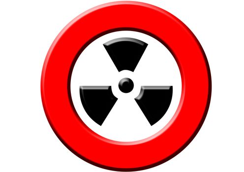 A red sign meaning "warning! radioactivity!" on the white background