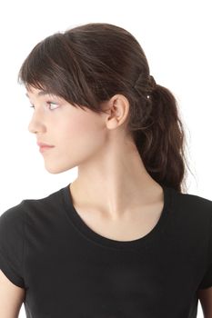 Teen girl portrait, over white background
