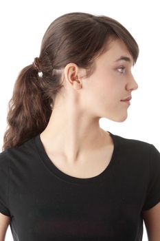 Teen girl portrait, over white background