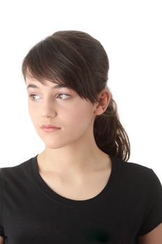 Teen girl portrait, over white background