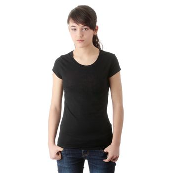 Teen girl portrait, over white background