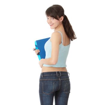 Teen student girl isolated on white background