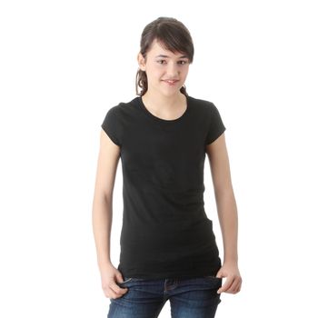 Teen girl portrait, over white background