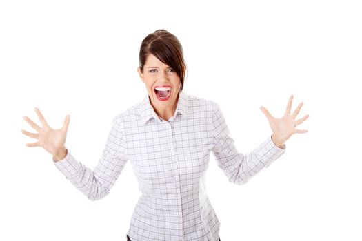 Mad business woman portrait isolated over a white background