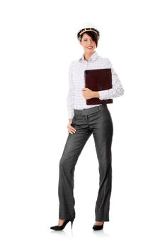 Portrait of confident female worker in helmet