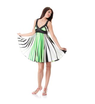 Sexy woman in summer dress, isolated on white background