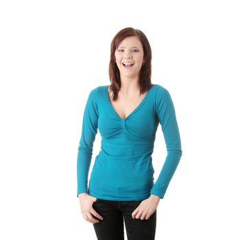 Young caucasian woman in casual clothes portrait isolated on white