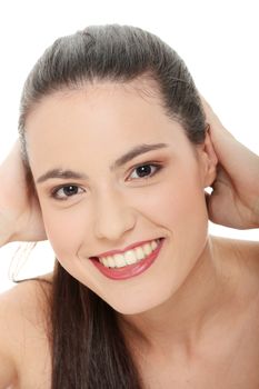 Beauty caucasian woman face close up portrait