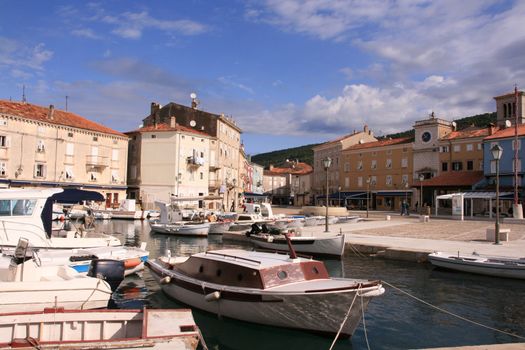View of the harbor from the town of Cres on the island of Cres in Croatia