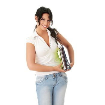 Happy student girl, isolated on white