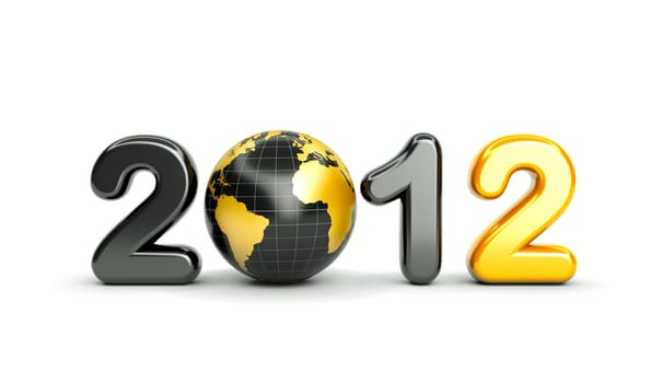 3d new year 2012 shape on white background with 3d globe