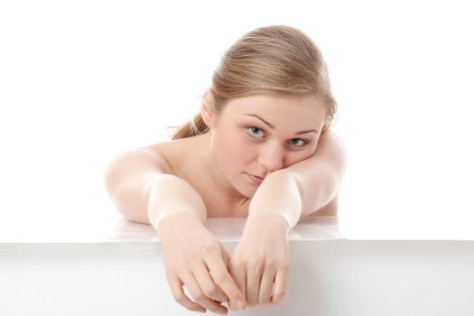 Close-up, portrait of a beautiful woman getting ready for the spa treatment