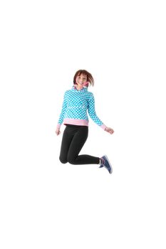 Young smiling teen girl jumping. Isolated on white background