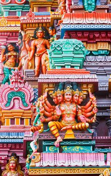 Brahma image. Sculptures on Hindu temple gopura (tower). Menakshi Temple, Madurai, Tamil Nadu, India