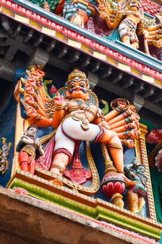 Sculptures on Hindu temple gopura (tower). Menakshi Temple, Madurai, Tamil Nadu, India